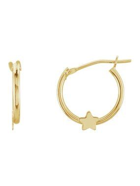 14K Yellow Gold 12.5mm Star Hinged Hoop Earrings - Girls Youth Gold Hoops